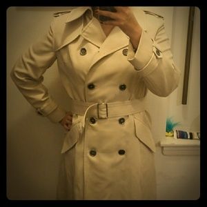 Beige knee length trench coat